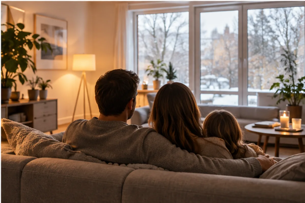Familie in einer warmen Wohnung im Winter